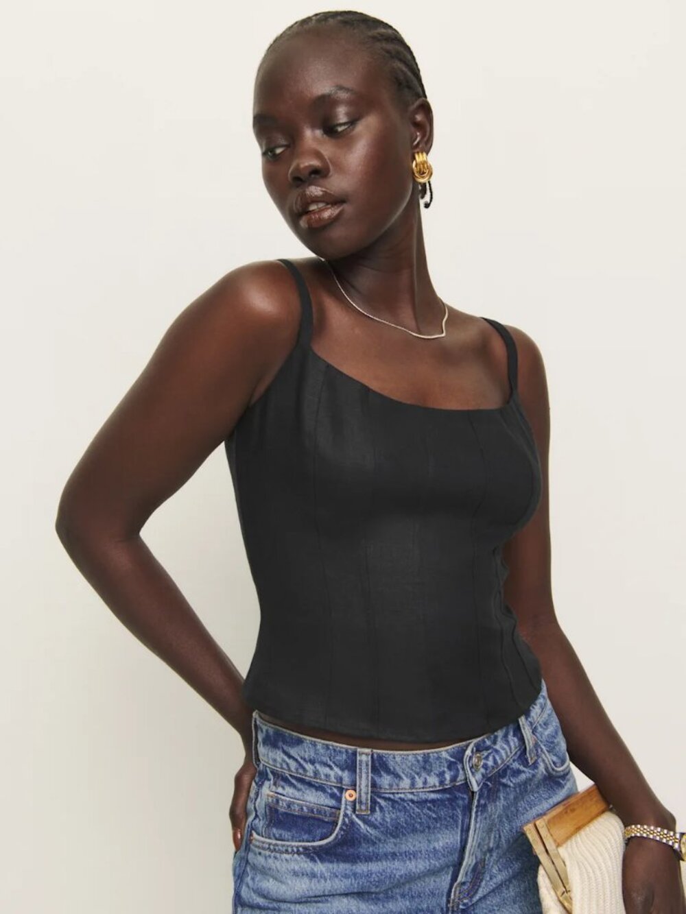 Reformation Hattie Linen Top Black - Size 0
